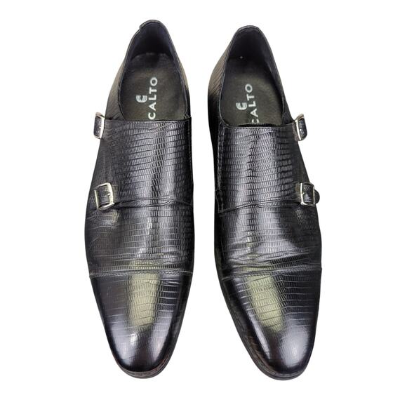 Calto‎ Height Increasing Dual Monk Strap Dress Shoes Black K3114 Men's 9 Taller - Picture 4 of 8